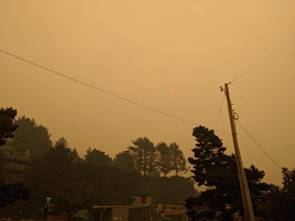 Smoky sky with red sun